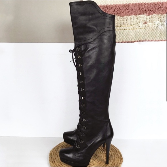 Stuart Weitzman Over the Knee Lace Up Boots 6 - Picture 2 of 3